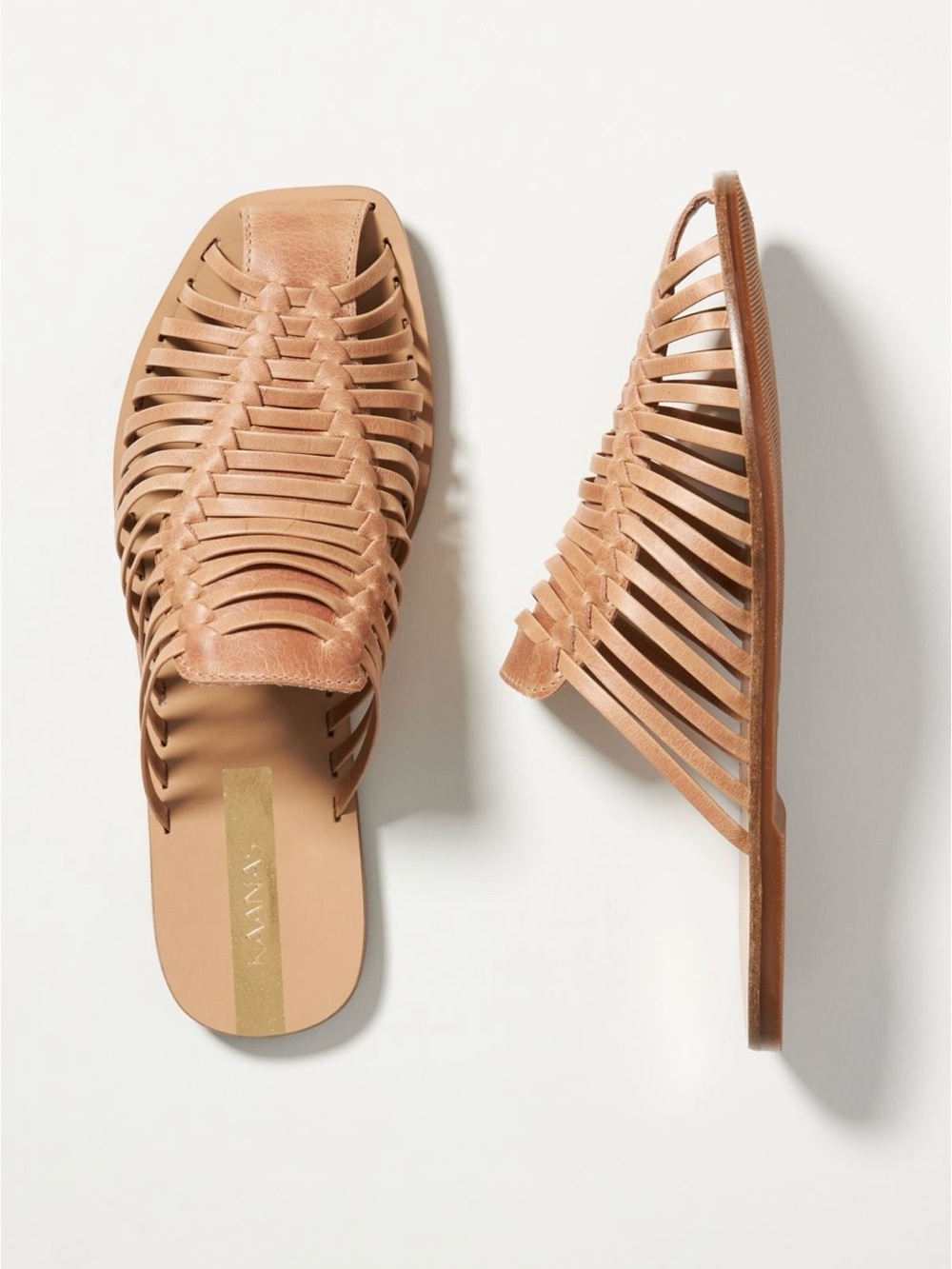 Anthropologie Kaanas Woven Leather Slide Sandals - Neutral
